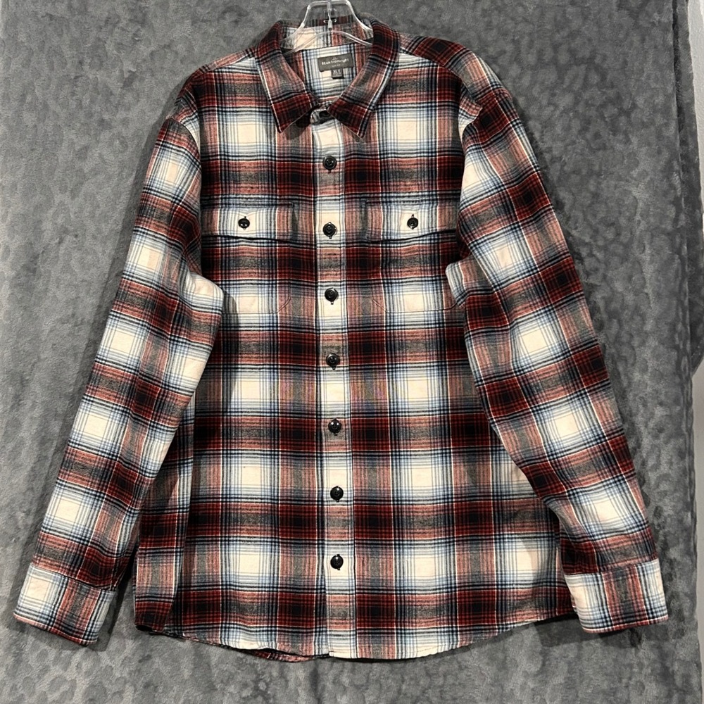 LL Bean Signature Slim Fit Chamois Cloth Shirt XL Tall Red Blue Plaid Flannel